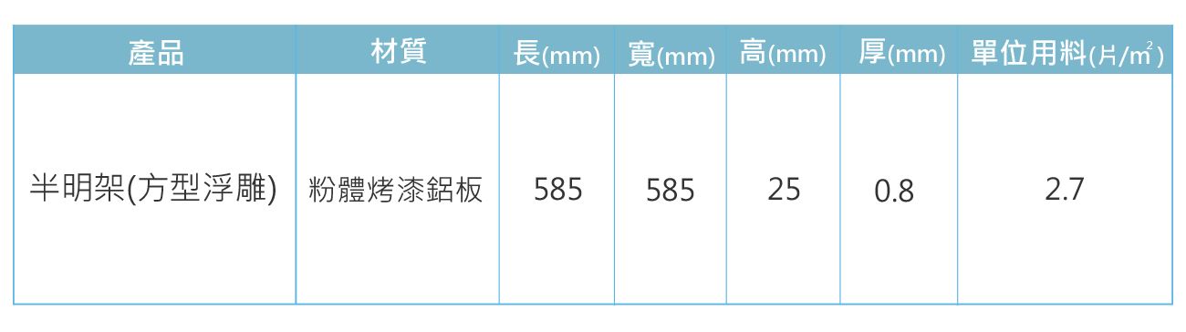 方型浮雕-半明架